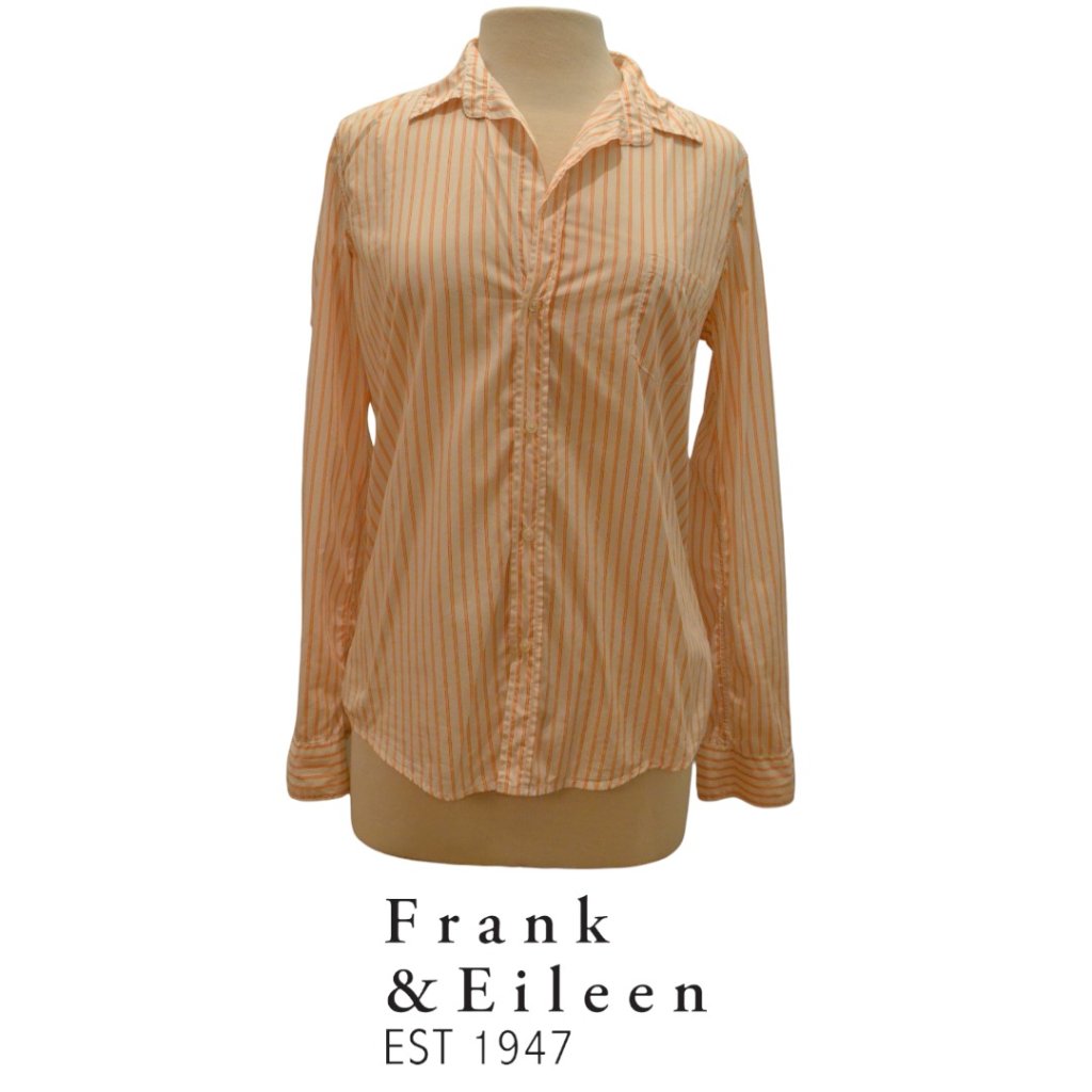 Frank & Eileen Linen Berry White Shirt With Peach Stripes Size Medium